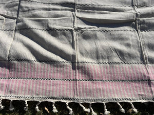 Turkish Beach Blanket - Beige Pink with black stripe